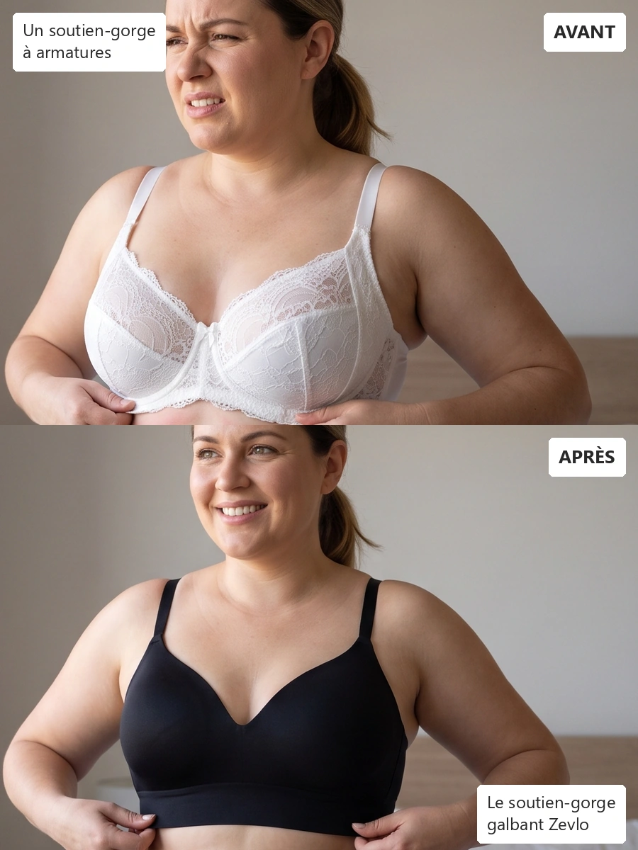 Avant / après : soutien-gorge à armatures puis soutien-gorge galbant Zevlo